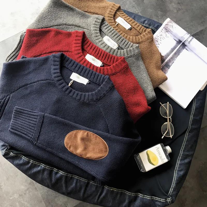 Men's Winter Retro Pullover Sweater To Keep Warm Stitching Contrast Thickening Round Neck Sweater Men's Sweater