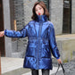 Women's Winter Coats Fashion Glossy Stand Collar Parkas Waterproof Shiny Winter Jacket Women Drawstring Padded Cotton Coat Outwear