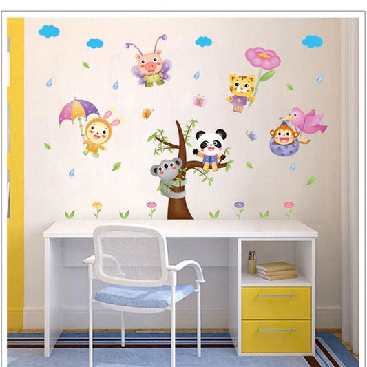 Cartoon animal kindergarten bedroom decoration self-adhesive removable wall sticker panda tiger
