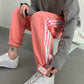 Fat Men's Oversized  Sports Pants Spring and Summer Thin Casual Wide-legged Striped Trousers