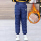 Down Pants Warm Thicken Boys Girls Winter Plus Velvet Children High Waist Trousers Ski Down Padded Pants