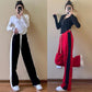 Sports pants spring and autumn striped color contrast loose and thin high waist vertical straight pants casual wide leg pants women