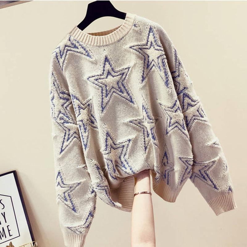 Pofulove Women Loose Knitted Pullover Sweaters Thick Solid Long Sleeve Knitted Sweater Jumper Winter