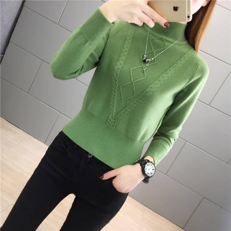Women Green turtleneck sweater warm winter Casual Soft Slim Femme Elasticity Knitted Pullovers