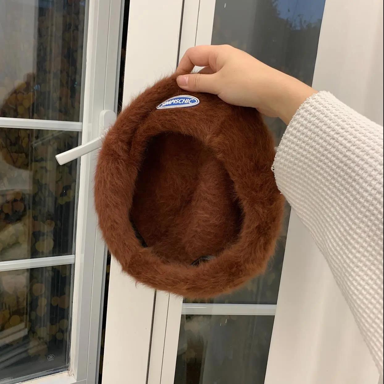 Winter Korean Fashion Sweet Rabbit Fur Beret Hat Women's British All-match Painter Hat