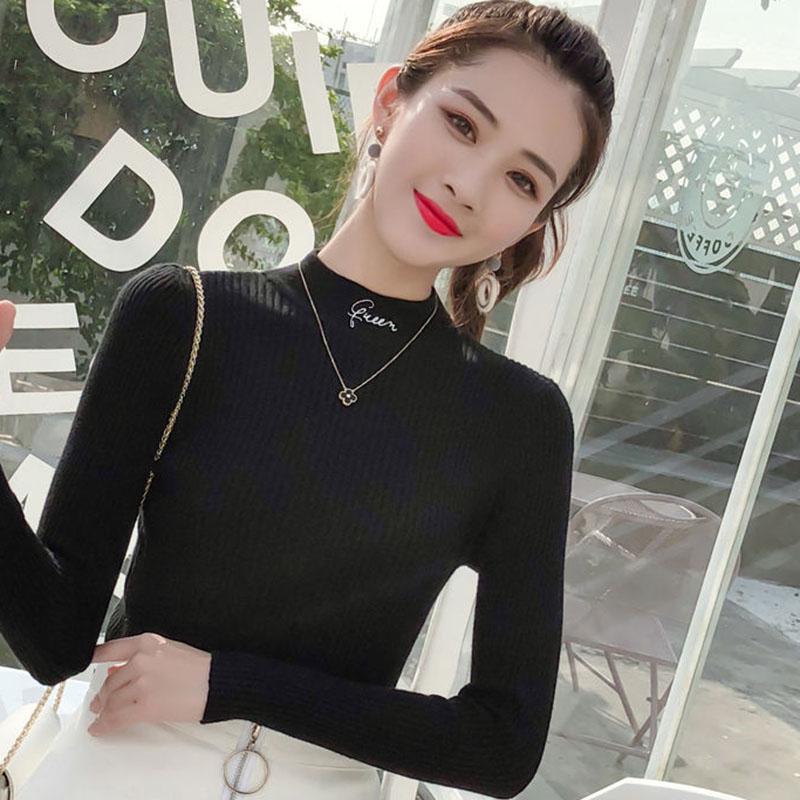 Spring and Autumn Slim Fit Sweater Pullover Bottoming Shirt Autumn and Winter All-match Short Stretch Knit Sweater Young Women Sweater