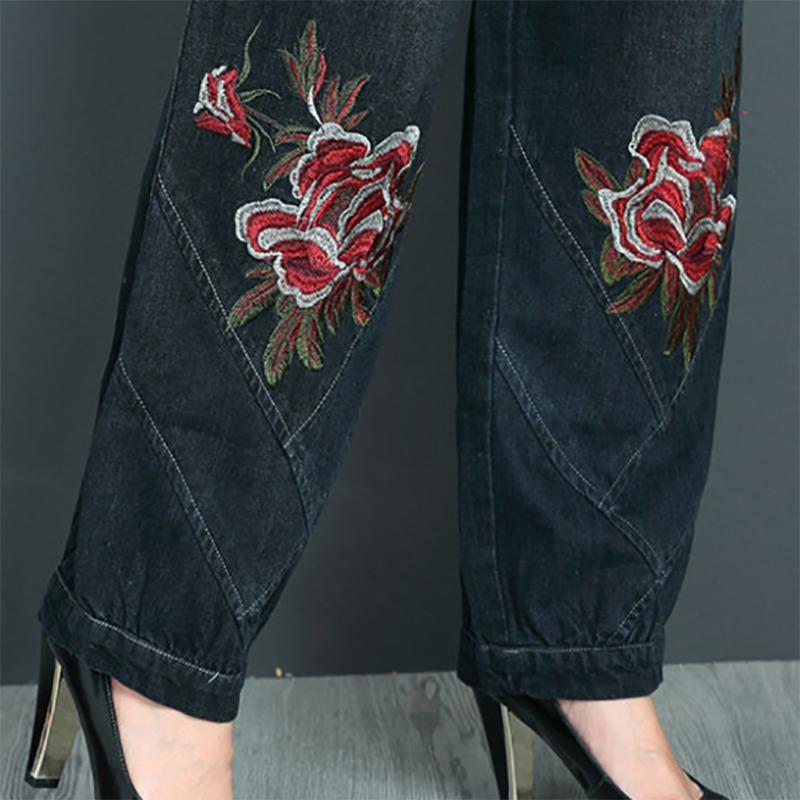 2022 New Spring Jeans Women's High Waist Loose Embroidered Middle-aged Mother Pants Embroidered Casual Jeans