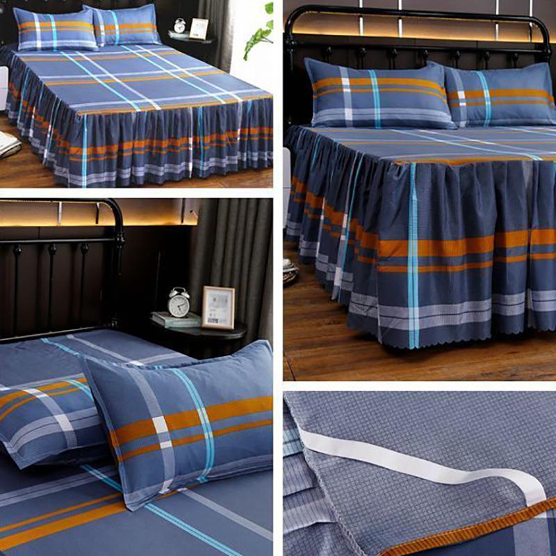 Three-piece Bedroom Twill Bed Skirt Bedspread Double Non-slip Mattress Protection Cover Skin-friendly Bed Cover and Dust Cover