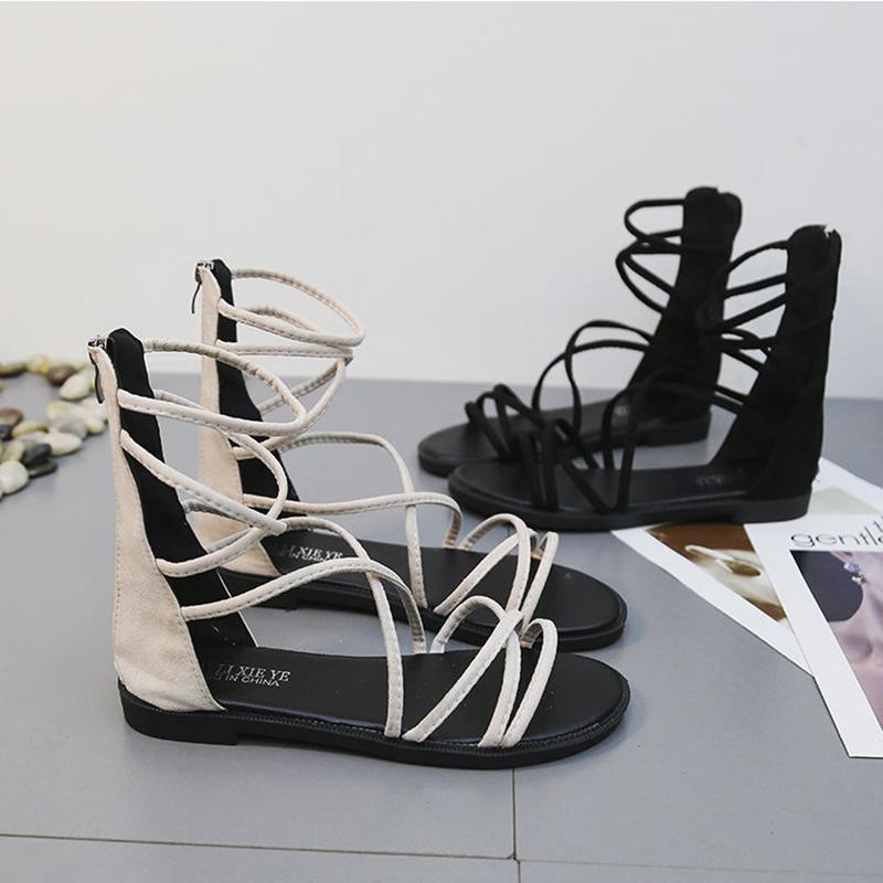 Sandals Women's High-top Flat-bottomed Simple and Versatile Open-toed Cross Straps Women's Roman Sandals Are Light and Comfortable