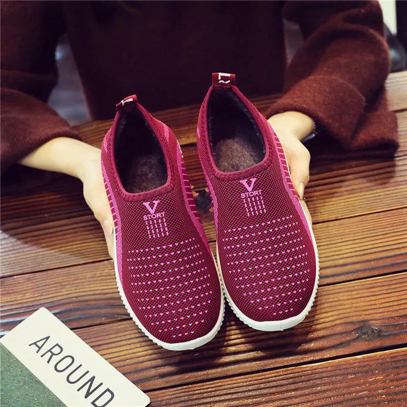 Soft-soled Non-slip Casual Shoes Flat-soled Sports Shoes Warm and Comfortable Plus Velvet Women's Cotton Shoes