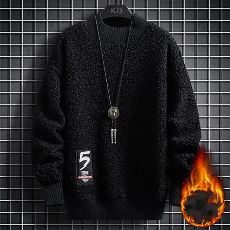 Men's Half High Collar Sweater Korean Version of The Trend of Winter Lamb Cashmere Tide Brand Loose Plus Velvet Thick Sweater