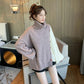 Autumn and Winter Loose Turtleneck Sweater Casual Color Matching Diagonally Buttoned Top Fashion Knitted Women's Jacket