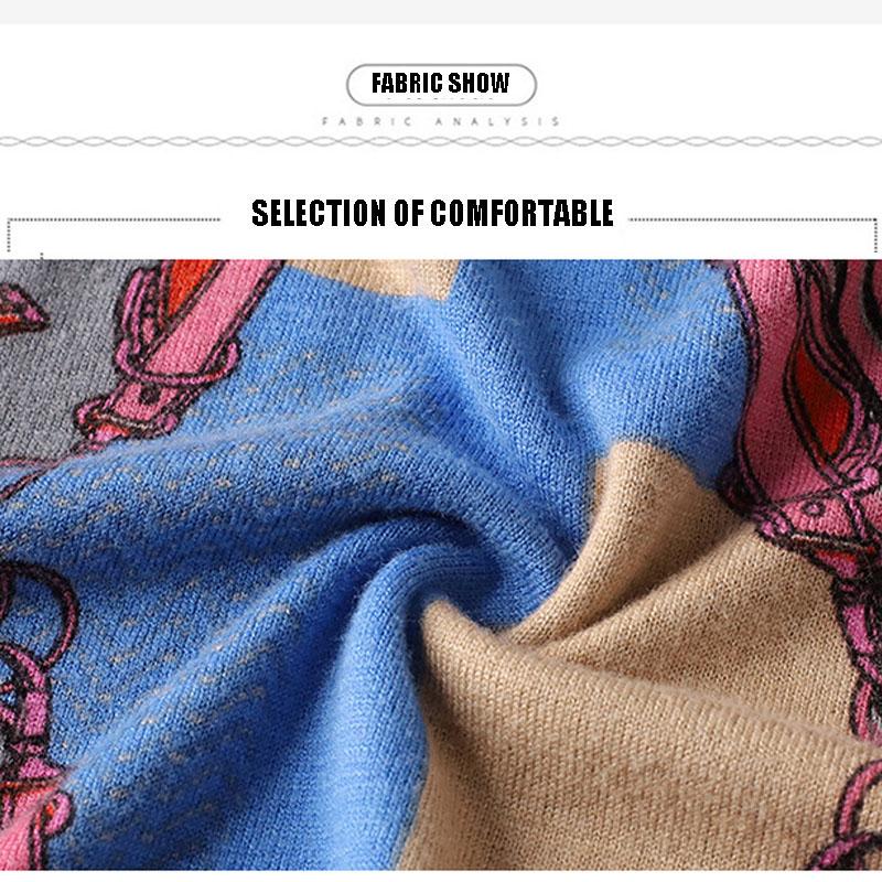 Autumn  Winter Vintage Printed O-Neck Sweater Long Sleeve Pullover Loose Plus Size Wool Blend Sweater Women Knitwear Female Knit Jumper Tops