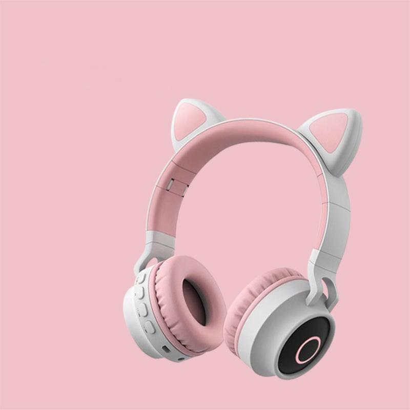 LED Light Cat Ear Headphone Bluetooth 5.0 The Young Kids Headset Support TF Card 3.5mm Plug with Mic
