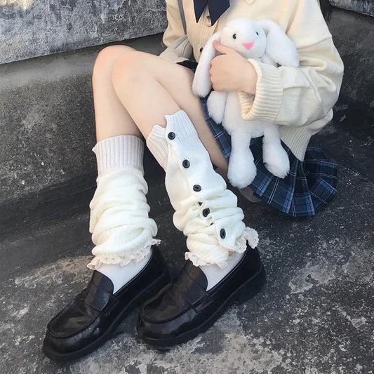 JK Stack of Children's Autumn and Winter Warm Calf Set Soft Sister Day Series Knitted White Spicy Girl Socks Set