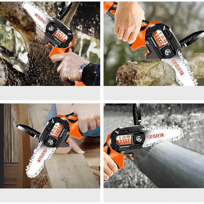 199VF Electric Chain Saw Set with Two Batteries 15cm Cordless Pruning Saw One-handed Logging Saw Garden Tools