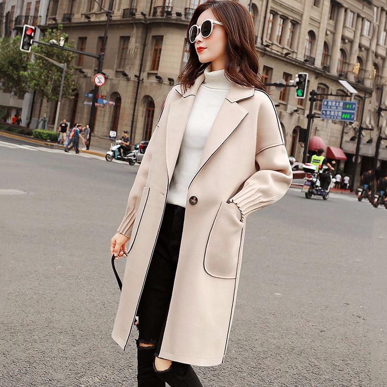 Women Autumn Winter Woollen Coat Long Sleeve Turn-Down Collar Blazer Outwear Jacket Elegant Overcoat