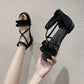 Roman Sandals Women's Summer Flat-bottom Straps All-match Casual Beach Shoes Women's One-word Buckle Flat Sandals Sweet and Light