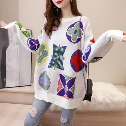 Men and Women Printed Pullover Sweater Students All-match Knit Sweater Shirt Unisex Knitwear Jumper College Style