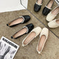 Flat Square Toe Small Single Shoes Women Casual Pearl Scoop Single Shoes Retro French Leather Shoes Soft Leather Comfortable