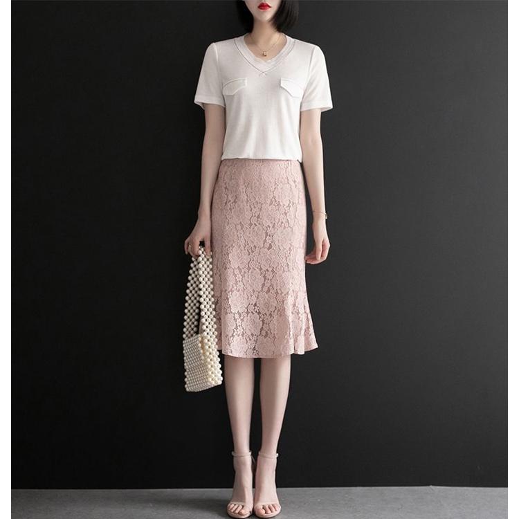 Lace Skirt Women Elegant Summer High Waist Pencil Skirts Fashion Korean Style Hollow Out Office Ladies Female Clothing
