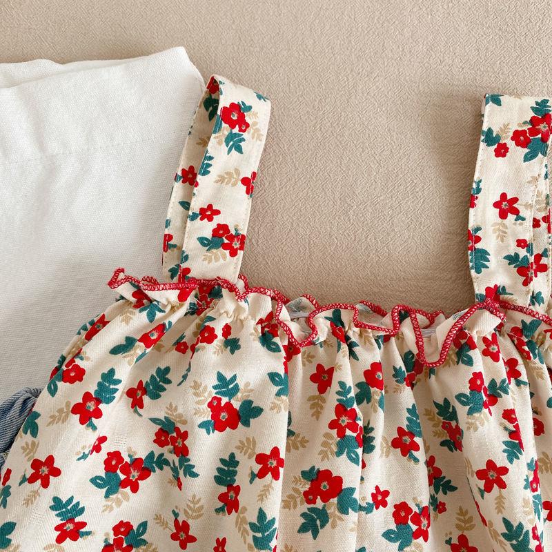 Girls' Suit Summer Fashion Girl Baby Korean Style Comfortable Western Style Sling Cute Shorts Two-piece Suit