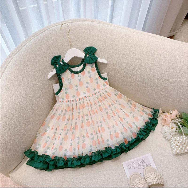 Girls Princess Dress Summer Dress Children Sweet Mesh Puffy Dress Girl Dress Skirt Cute Loli Skirt Sleeveless Round Neck Chiffon Dress