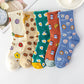 Five Pairs of Women's Socks Fashion Print Cartoon Pattern Socks Winter Thick Warm Pile Pile Socks