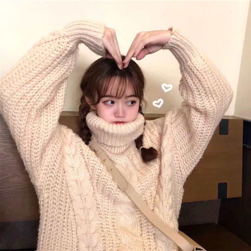 Korean Version of The High Neck Loose Padded Pullover Sweater Girl Student