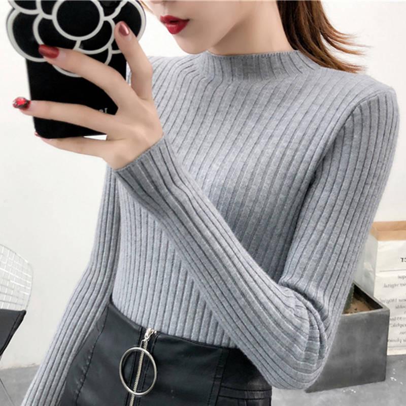 Half-high collar plus velvet thick knit bottoming shirt long-sleeved sweater female decoration shirt