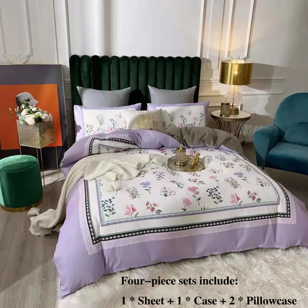 Thickened Grinding Long Velvet Wool Twill Four-piece Printing Palace Wind Cotton Is Sleeled Bed Single Tribute Cotton Home Bed Set 1.8 M 2 Meter Bed