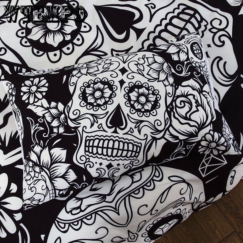 Sugar Skull Cover Set Boys Duvet Bedding Black and White Home Textiles Floral Printed Gothic