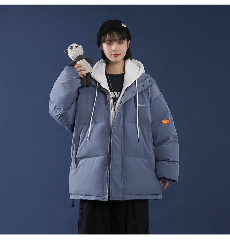 Winter Plus Velvet Thick Hooded Padded Jacket Women Loose Fake Two-piece Padded Jacket Lazy Wind Padded Jacket Winter Thick Warm Jacket