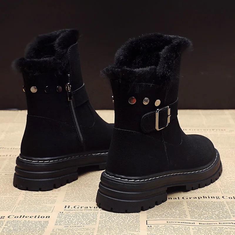 Winter Tube Snow Boots Woman Fur Plus Velvet Thick Bottom Anti-slip Wool Warm Cotton Shoes Winter Boots