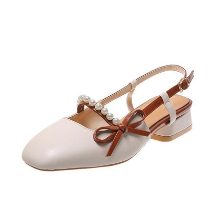 Fairy Style French Single Shoes Women Summer Mid-heel Thick-heeled Small Leather Shoes with Skirt One-word Buckle Sandals