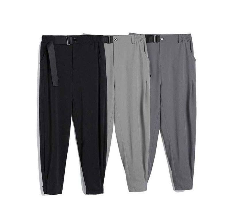 Ice Silk Pants Men's Loose Summer Thin Waisted Casual Pants Drape Stretch Men's Nine-point Small Suit Pants