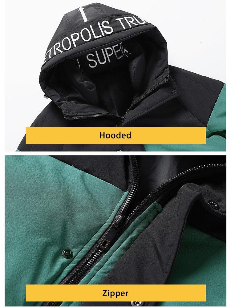 Thick Warm Men's Down Jacket Hooded Parka Winter Jacket Casual Patchwork Down Jacket Fashion Down Jacket