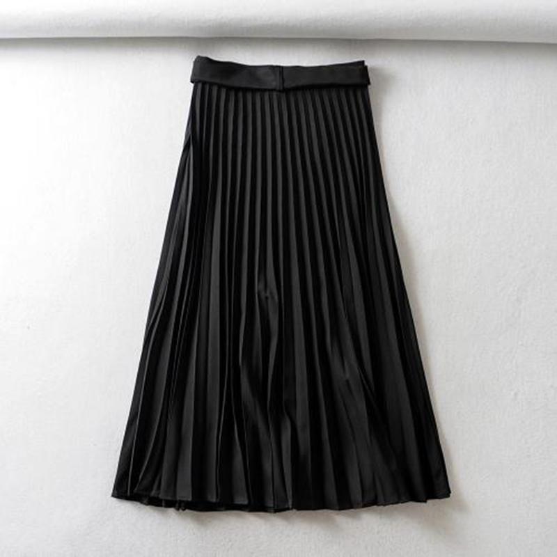 Skirt+Belt Female Pleated Skirt Euro-American Women's Fashion Pure Colored  Loose Half-length Skirt