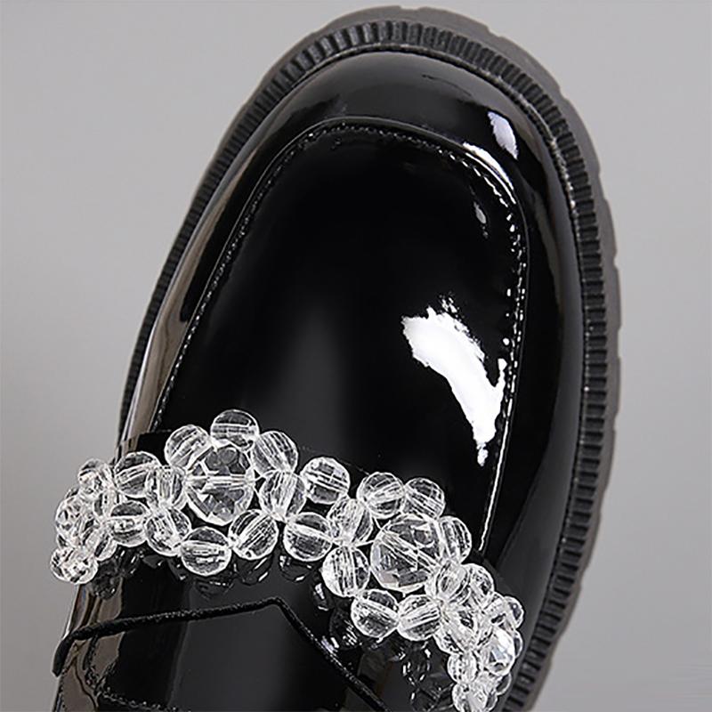 Thick-heeled Small Leather Shoes Round Toe Black Solid Color Loafers British Style Casual Shoes All-match Lazy Shoes