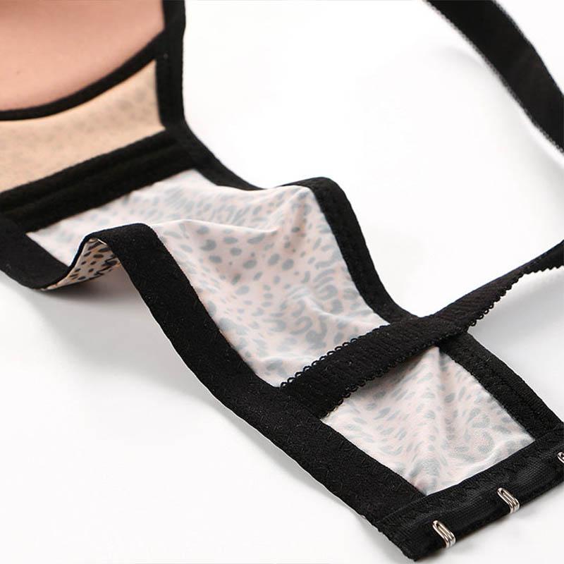 Leopard Print Thin No Steel Ring Bra Large Size Breathable Soft Adjustable Push Up Comfortable Sexy Bra