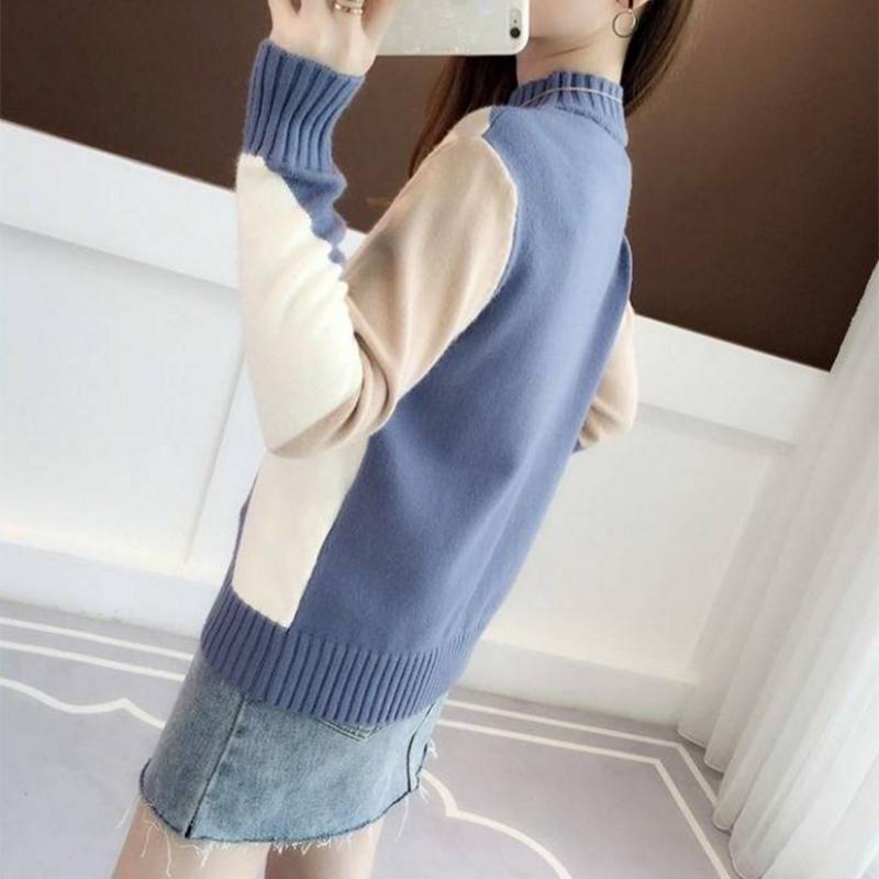 Pofulove fashion wild color matching long-sleeve loose sweater pullover sweater half-high collar