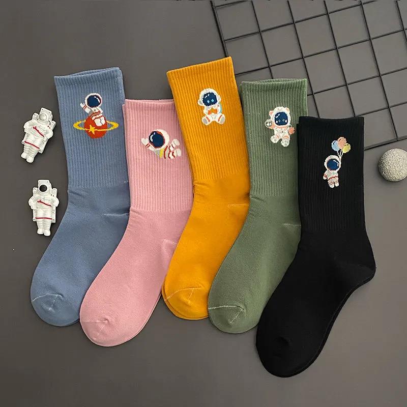 Women's Tube Socks Five Pairs of Astronaut Socks Korean Style College Style Cartoon Stockings