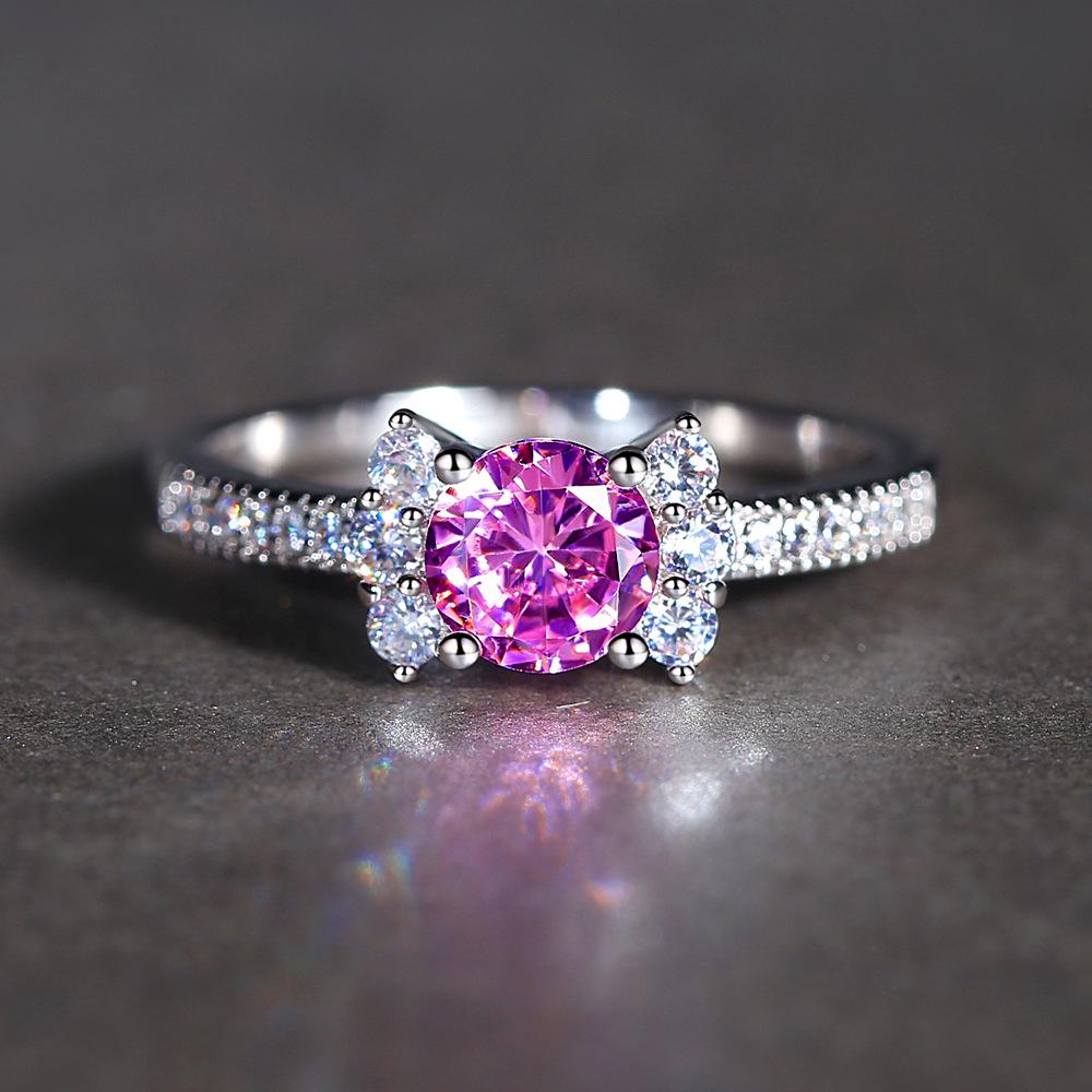 Diamond Ring Three Heart Engagement Ring and Oval Zircon Ring Princess Ring Pink Simple Gem Engagement Ring