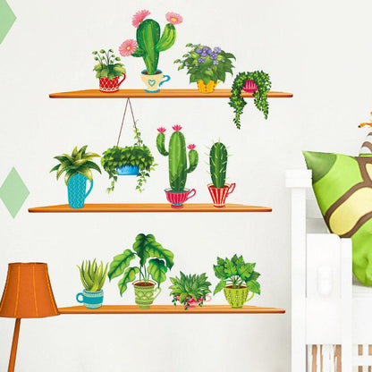 Nordic Style Art Wall Stickers Cactus Plant Plotted Bonsai Wall Decals Living Room Home Decoration G