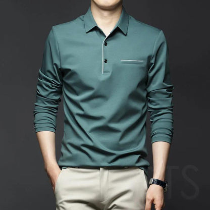 Spring Men's Cotton Polo Shirt Lapel Long Sleeve T-Shirt Men's Long Sleeves Solid Color Business Casual Top High Quality Shitt