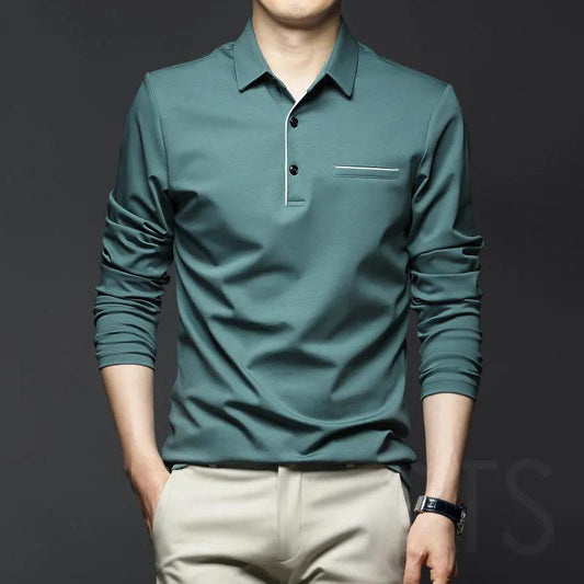 Spring Men's Cotton Polo Shirt Lapel Long Sleeve T-Shirt Men's Long Sleeves Solid Color Business Casual Top High Quality Shitt