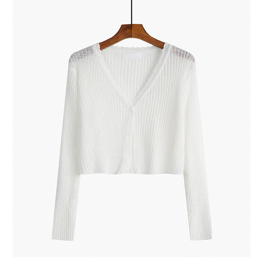 Sun Protection Clothing Women's Ice Silk Summer Thin Shawl Knitted Cardigan Coat with Skirt Long-sleeved Top Women