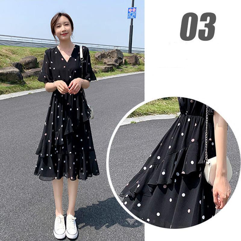 Ruffle Polka Dot Chiffon Dress Women's Short Trumpet Sleeve V-Neck Knee-length Daily Dating Party Office Wear