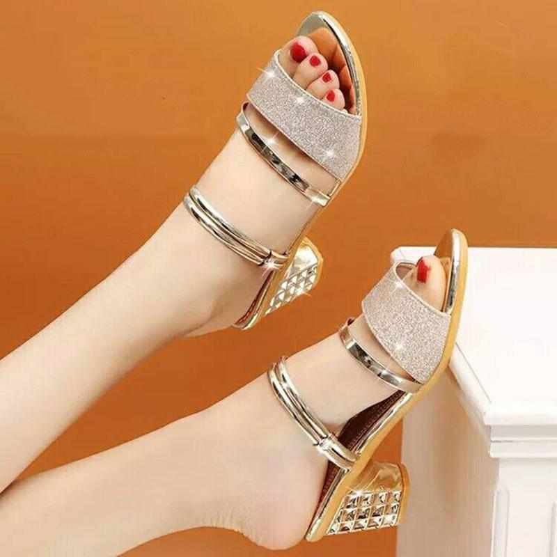 Summer Women's Mid-heel Sandals All-match Fashionable Women's Shoes with Thick Heels Korean Style Open Toe Buckle Women's High Heels