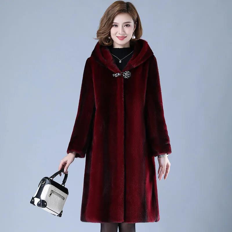Fur Coat Female Middle-aged Mother Plus Velvet Thickening Autumn and Winter Middle-aged and Elderly Women's Western Style Fashion